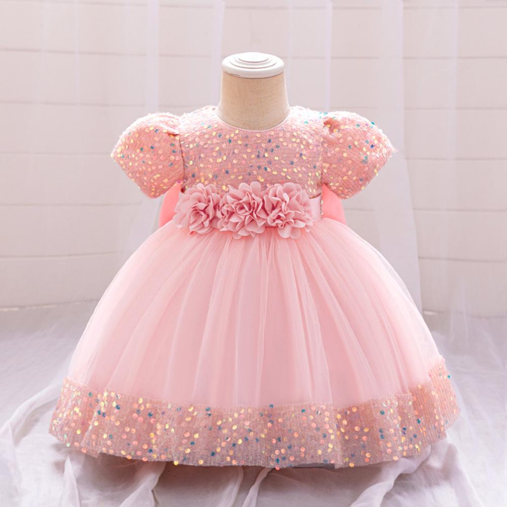 Kids Sequin Birthday Dress Summer Wedding Flower Girls Dress Toddler Baptism 1st Birthday Dress Baby Girl Clothes Princess Wedding Party Kids Costume
