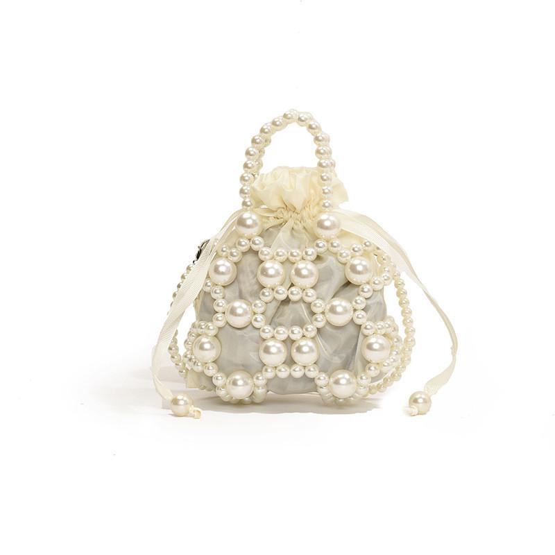 Adorable 2024 Spring New Cute Girl s Pearl Hollow Crossbody Bag For Kindergarten White Large