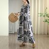 DIMANAF New 2025 Women Plus Size Spring Long Dress Loose Basic Vintage Oversize Long Sleeve Maxi Floral