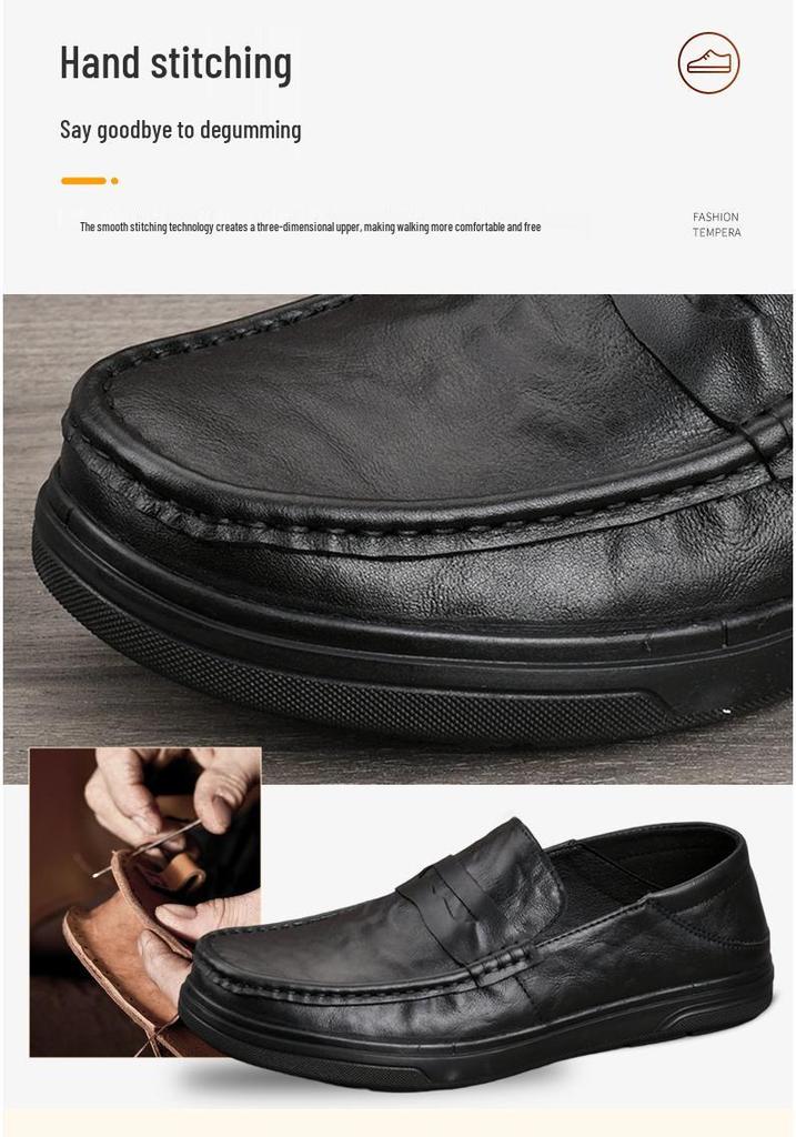 Men's Genuine Leather Casual Loafers - Versatile, Shock-Absorbing, Wear-Resistant, Soft Thick Sole Slip-ons for Driving and Business.