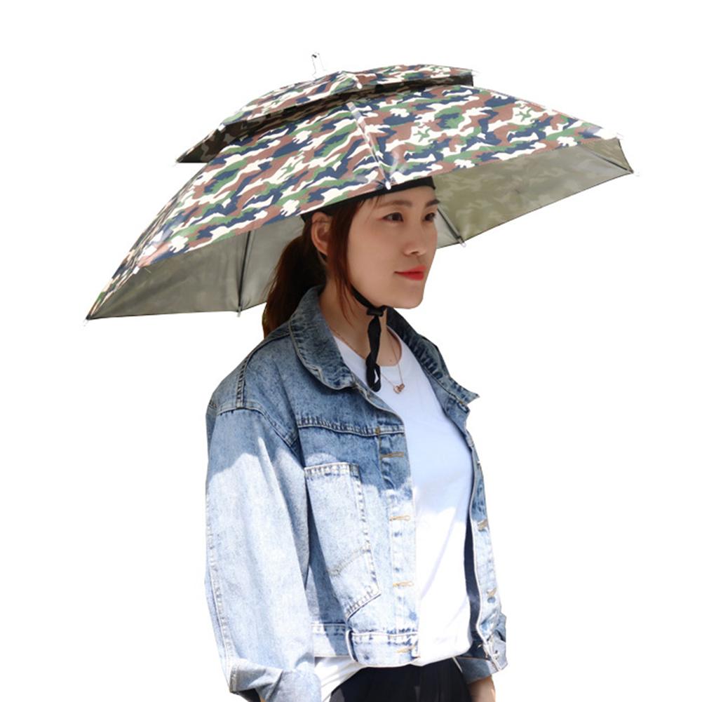 Portable Rain Umbrella Hat Army Green Foldable Fishing Headwear Cap Outdoor Sun Shade Waterproof Camping Beach Head Hats