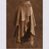 Women's Western Style Suede Asymmetric High Waist Midi Skirt with Tie Waist