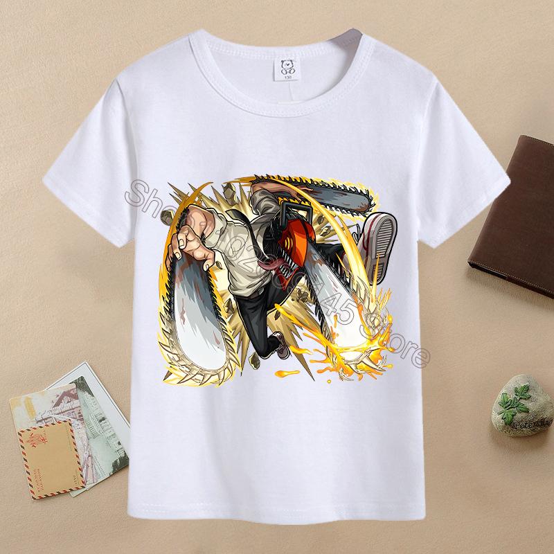 New Chainsaw Man Children T-shirts Anime Character Printed T-shirt Kids Casuals Sports Short Sleeves Tops Baby Boys Clothing