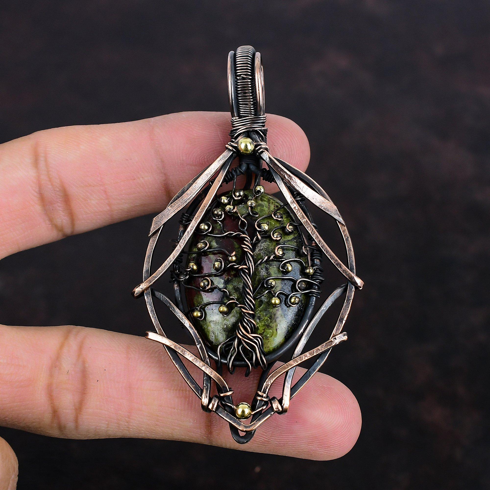 

Подвеска Древо Жизни из Драконовой Яшмы, обернутая медной проволокой, ручная работа, ювелирное изделие из драгоценного камня, прекрасные медные украшения, подарки для нее