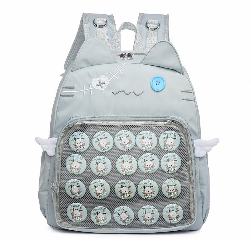 Y2K New Cute Cat Transparent Backpack Kawaii Harajuku Girl Ita Bag High-capacity Student Knapsack Teenage DIY Display School Bag 40x32x10cm