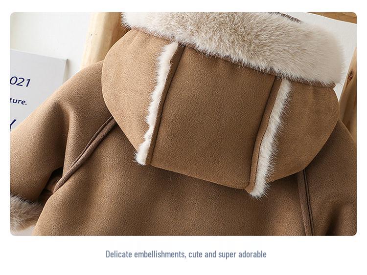 Nuovo Tuta Invernale Peluche: Tuta con Cappuccio da Passeggio per Neonati e Bambine - Carino Set Due Pezzi.
