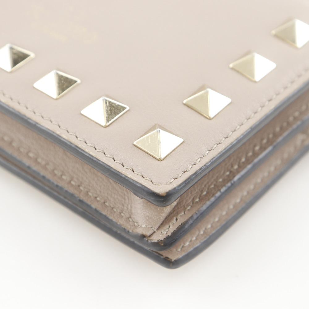 VALENTINO GARAVANI rockstud small wallet Bi-Fold Wallet WW2P0P39BOL beige Calfskin Women Used
