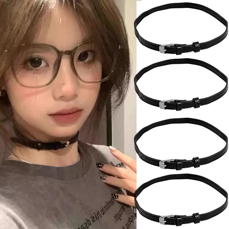 Simple Belt Buckle Neckchain Texture Gothic Punk Dark Stackable Leather Unique Y2K Necklaces Women Man Cool Jewelry Accessories