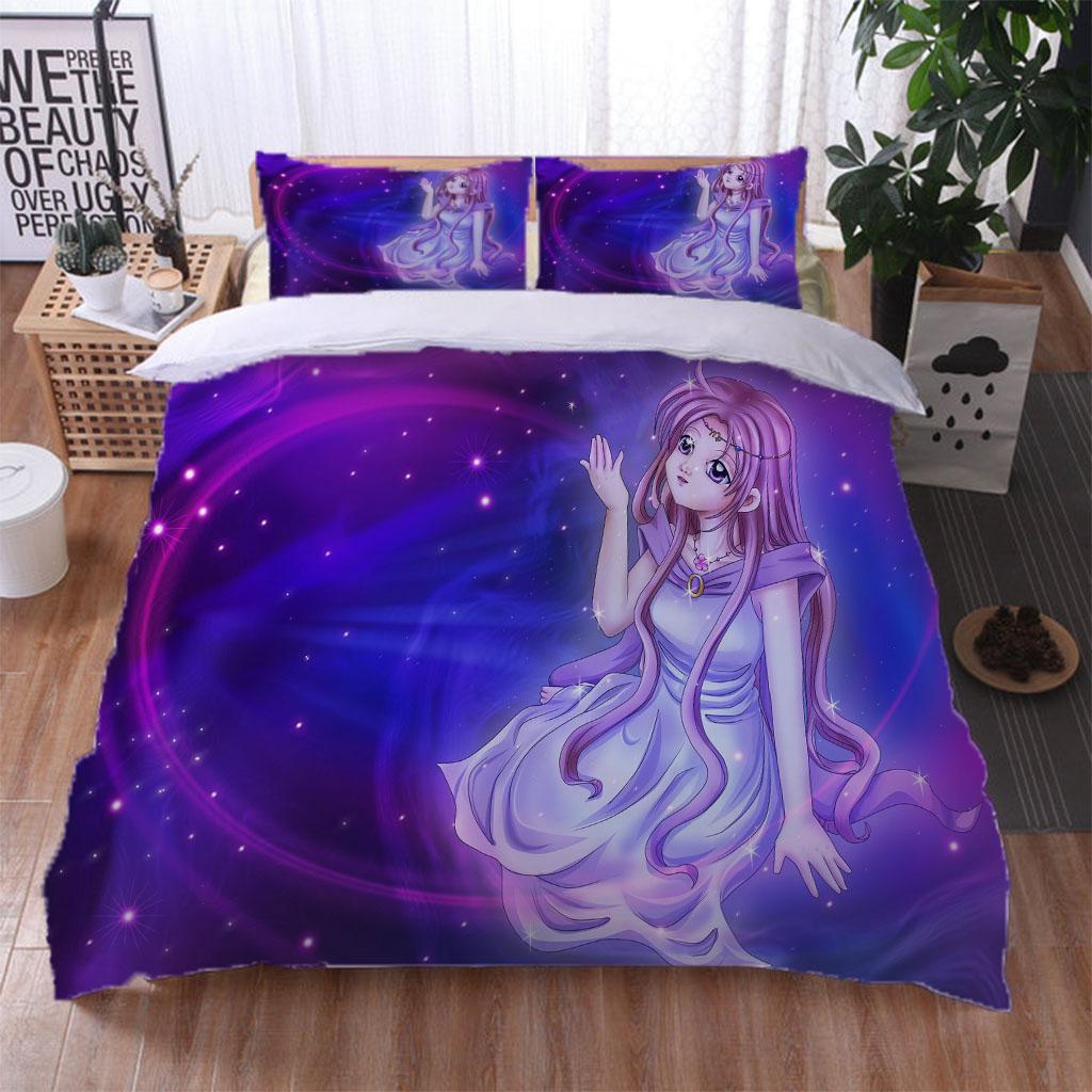 Anime Cute Pretty Girl Printed Polyester Bedding Set 3D Quilt Duvet Cover Pillowcase Kids Bed Comfortable Bed Set Twin King