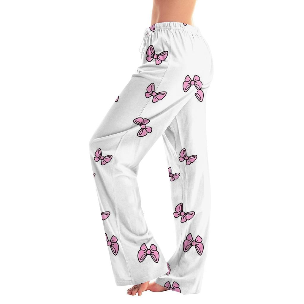 Womens Pajama Pants Sleepwear Casual Drawstring Elastic Waist Pants Comfy Straight Yoga Loose Trousers