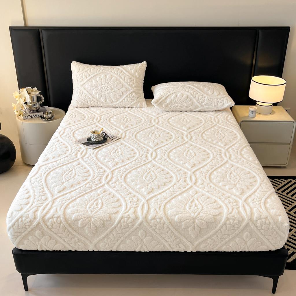 Queen-Size Bettlaken für Winter Flauschiger Plüsch Bettbezug Korallenfleece Einfarbig Spannbettlaken mit Gummizug Einzel-/Kingsize-Bettlaken