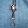 Western Vintage Braided Rope Bolo Tie with Oval Shape Stone Pendant Adjustable Cord Necktie Jewelry Necklace for Men