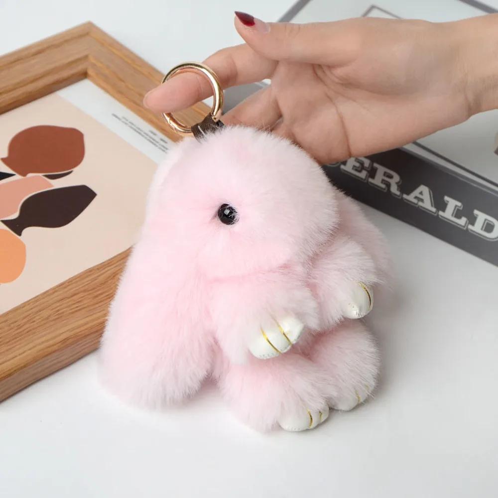 Fur Pom Keyring Fashion Pluff Bunny Keychain Lovely Cute Play Dead Rabbit Doll Smooth Fluffy Rabbit Fur Keychain Women