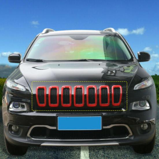 Auto Frontgrill Einsatz Netzgrill Abdeckung Zubehör für Jeep Cherokee 14+ Rot