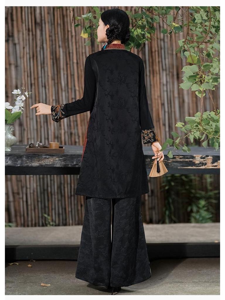 Damen Retro Floral Bestickte Lange Weste - Ärmelloser Ethno-Mantel