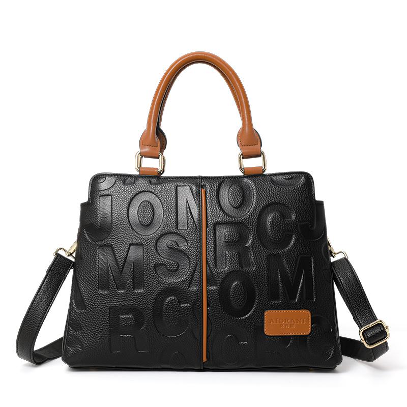 Aidrani  Genuine Leather Letter Design Women's Handbag 100% Cowhide Crossbody Bag with Large Capacity