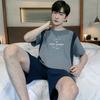 Men Pajamas Set Summer Short-sleeves Sleepwear Casual Cotton Sleepwear  Men Nightwear Shorts Pyjama Homme