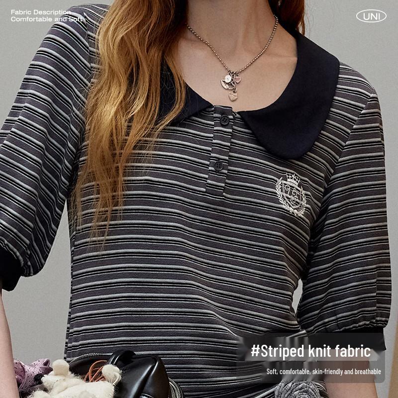 UNIFREEplus Plus Size Retro Stripe Polo T-Shirt