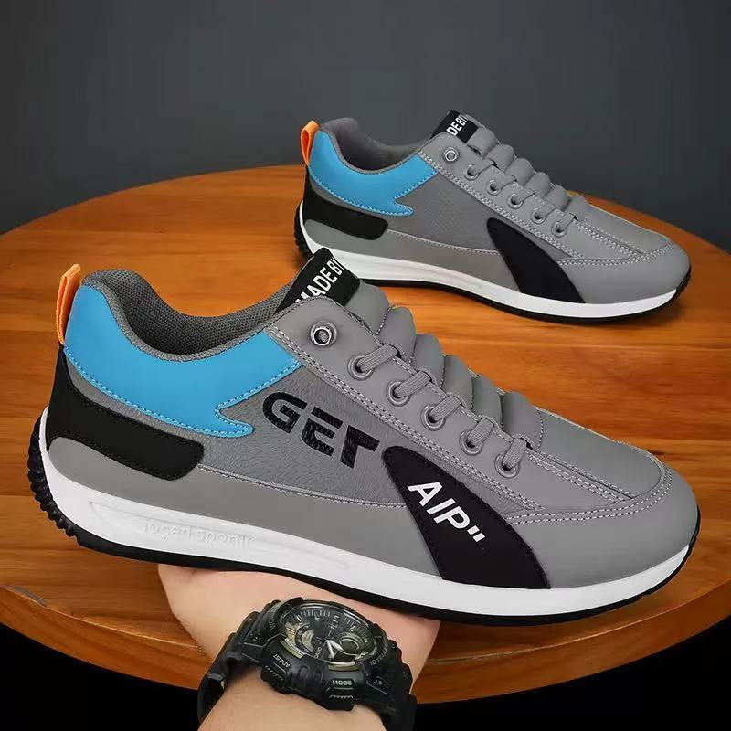 One pedal elastic belt leather surface men's shoes spring and autumn fashion sports shoes men's lightweight running casual board white shoes