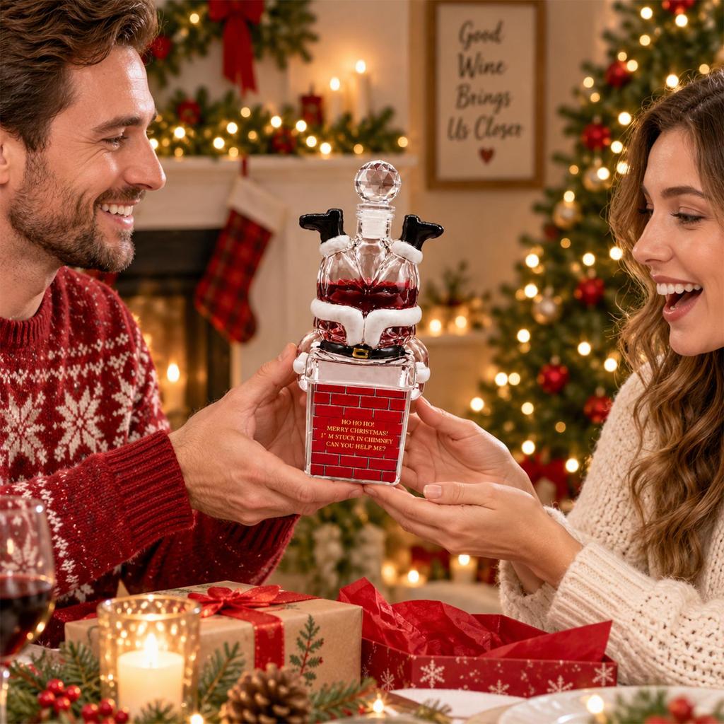 Novelty Glass Wine Bottle for Christmas Holiday Décor and Gifting