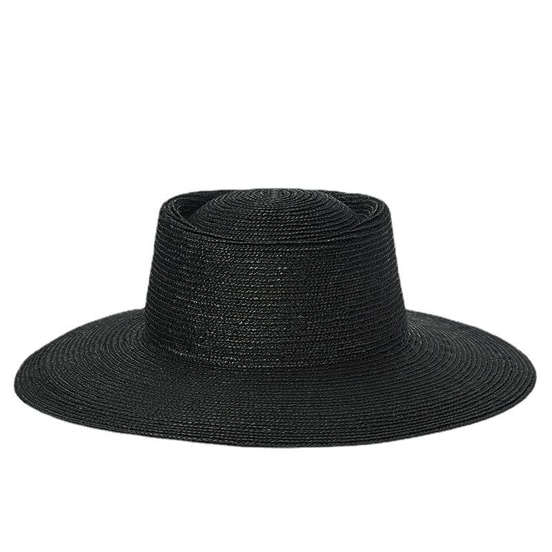 Spring and Summer New Simple Sun Hat, Fine Straw Grass, Round Ring, Flat Top Wide Brim Top Hat, Outdoor Travel Sunscreen Straw Hat