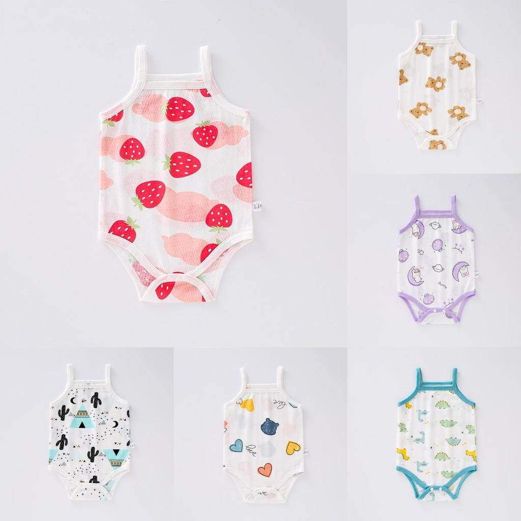 Strawberry Rabbit Cactus Print Baby Summer Sleeveless Cotton Bodysuit With Triangle Design For Newborns And Infants