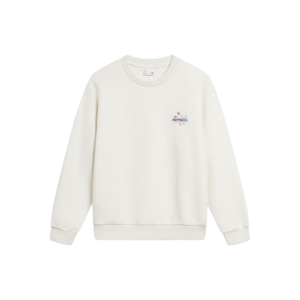 Li Ning Sportovní trendová série Mikina s potiskem písmen, ležérní kulatý výstřih, pulovr pro ženy, off-white AWDU038-1