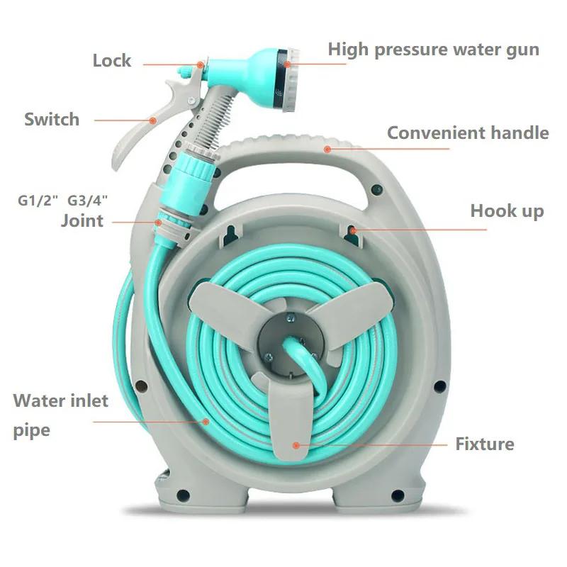 15M Retractable Water Hose Reel with Universal Joint Sets Portable Cart for Car Wash Gardening and Garden Storage