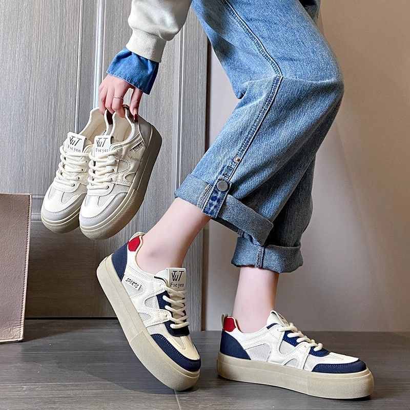 Platform white shoes women's 2025 summer new mesh breathable low-top casual board shoes Platform versatile muffin shoes