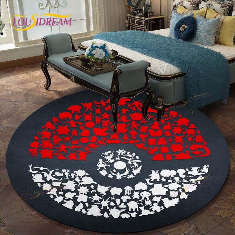 Kulatý koberec do obývacího pokoje Koberce Ložnice Děti Koberec s Pikachuem Koupelnová předložka Kreslený potisk Pokemonů Podložka na podlahu Koberec do dětského pokoje