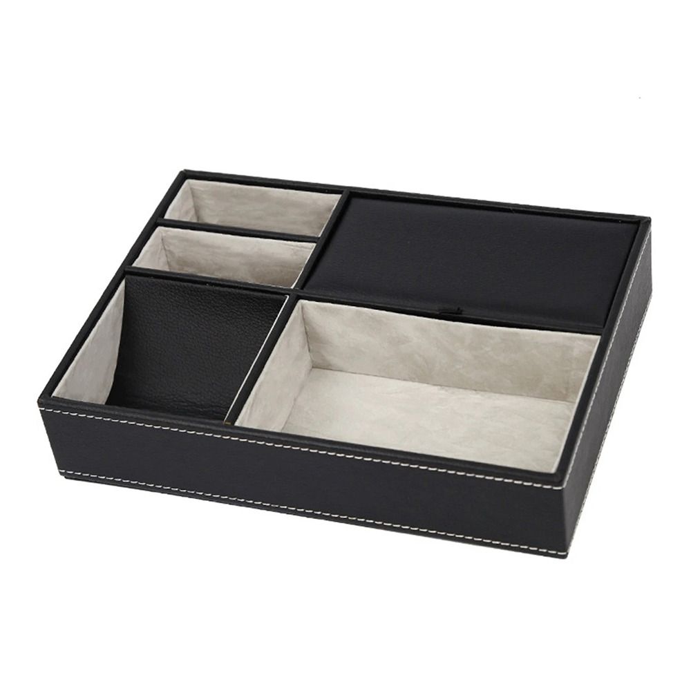 Multifunctional Men's Valet Tray PU Leather Jewelry Boxes Durable Desk Organizer Box  Women
