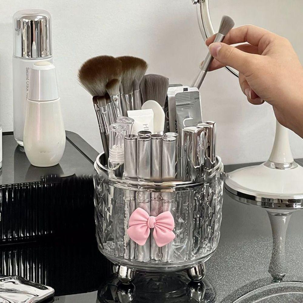 with Lid Cosmetic Tools Organizer Dustproof Spinning Brush Storage  Vanity Bathroom