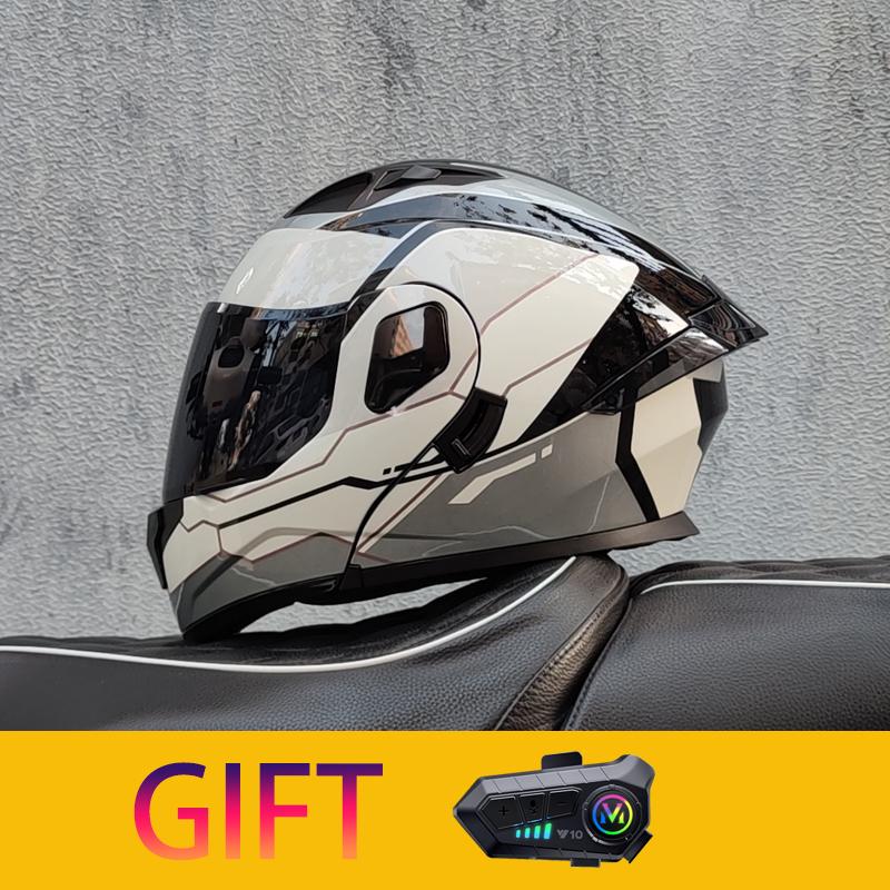 ORZ Motorcycle Helmet Modular Flip Helmet Dual Lens Full Helmet Comes with Bluetooth Earphones Model 103