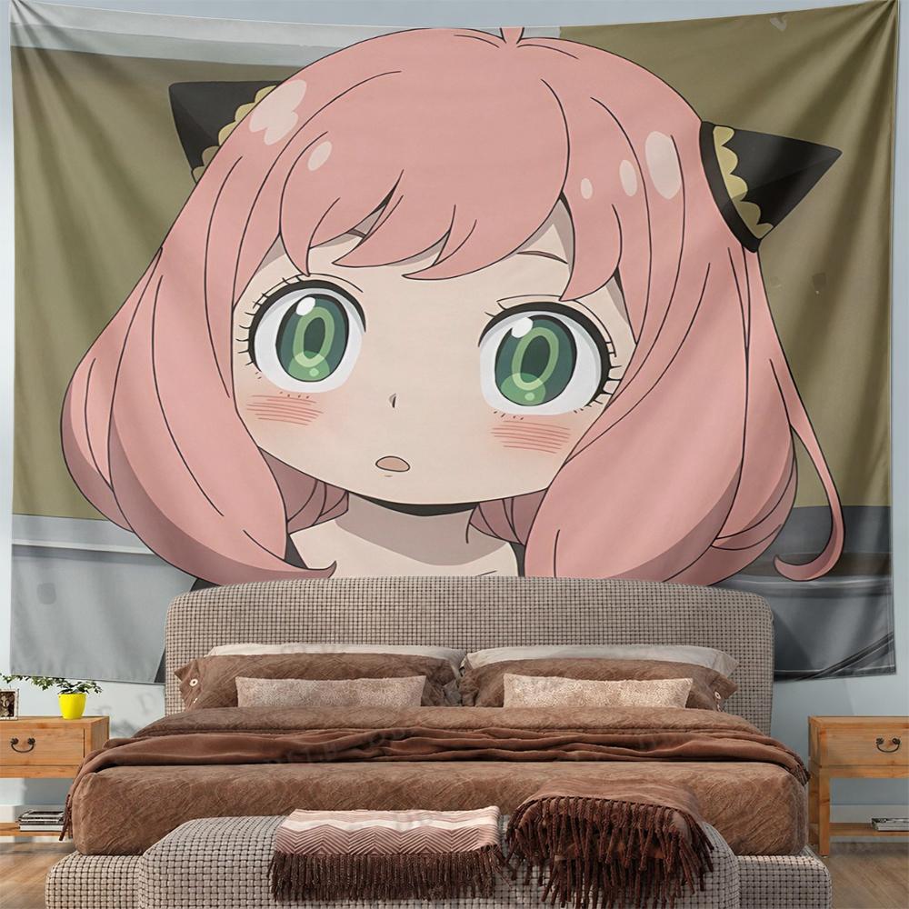 Horizontal Tapestry Anya Forger Spy X Family Pink Hair Portrait, Anime, Wide Decor for Adult Fan Collector Dorm Gift