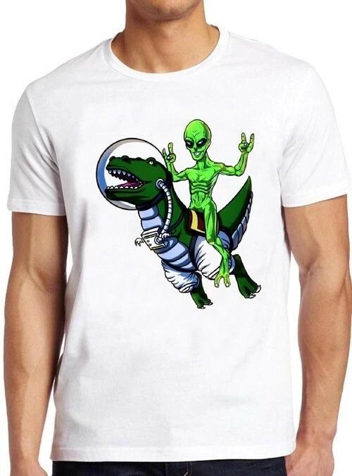 Alien Riding T-Rex Galaxy Travel Space Dinosaur Astronaut Cosmic T Shirt M81 XS