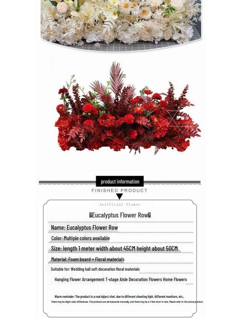 Large Wedding Aisle Runner with Silk Eucalyptus Flowers