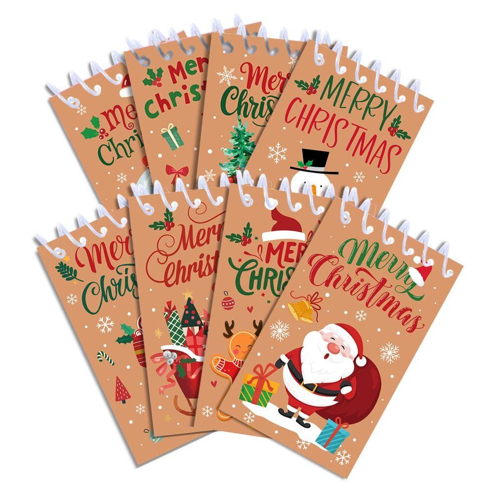 8PCS Coil Binding Santa Claus Notebook Mini Size Spiral Notebook Mini Notepads  Home Decorations
