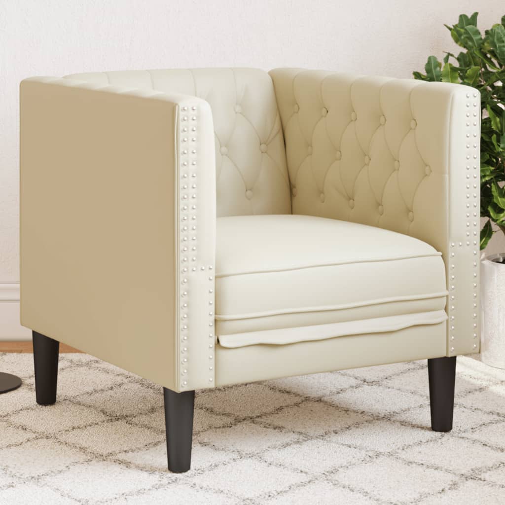 Vidaxl Fotel Chesterfield, Kremowy, Tapicerowany Sztuczną Skórą