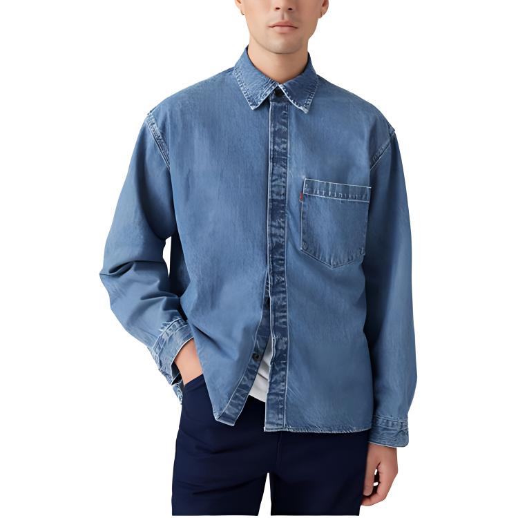 Levis FW24 Wellthread Series Solid Color Casual Front Single Pocket Button-Down Long Sleeve Denim Jacket Men jackets Light-Indigo A9191-0000