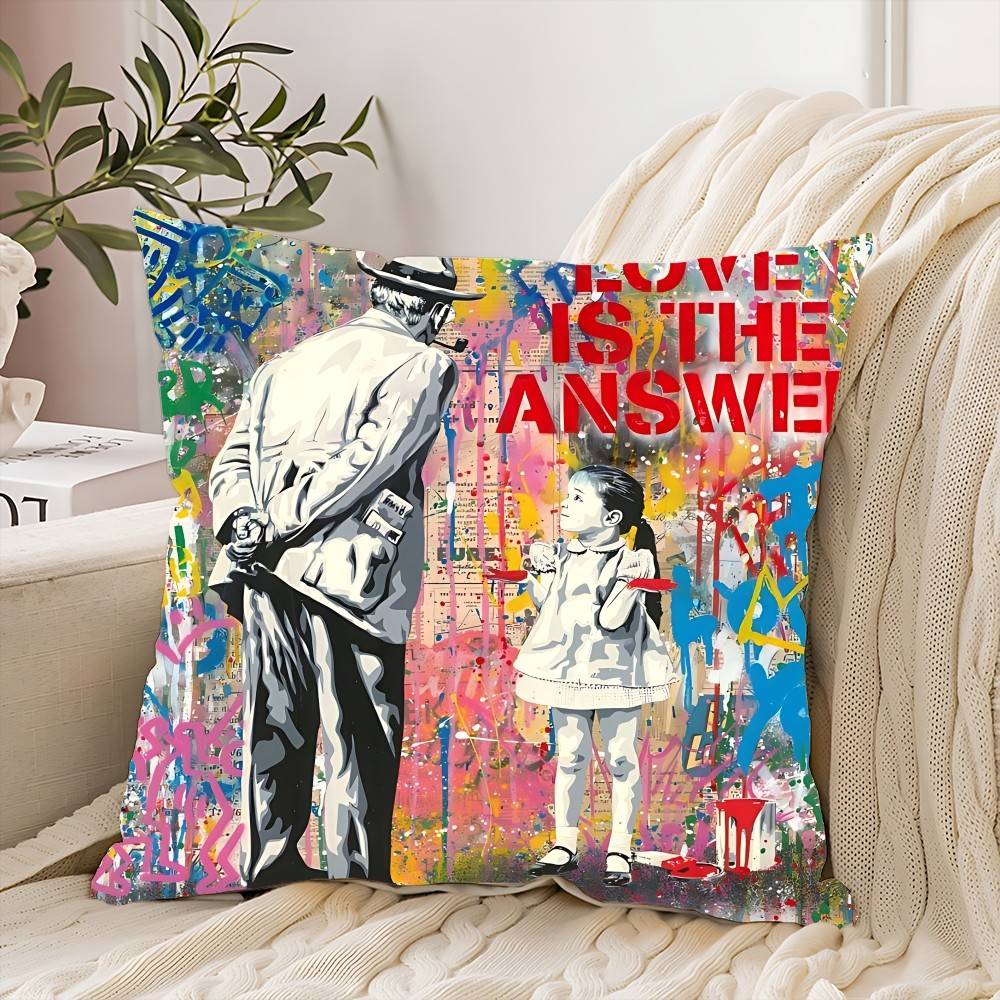 Banksy Street Graffiti Pillow Case Cushion Cover Soft Cute Throw Pillow Case For Car Sofa Pillowcase Polyester With Zipper