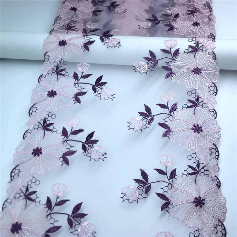 ( 2 Colors ) Embroidered Tulle Lace, 1m x 21.5cm, Non-stretch Floral Net lace Trim for Lingerie, Bra, Underwear, Dress, Garment, Sewing & Crafting