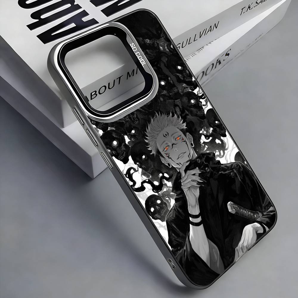 R-Ryomen Sukuna J-Jujutsu K-Kaisen Colorful Silver Back Phone Case For IPhone 17 16 15 14 13 12 11 Plus Pro Max Plus