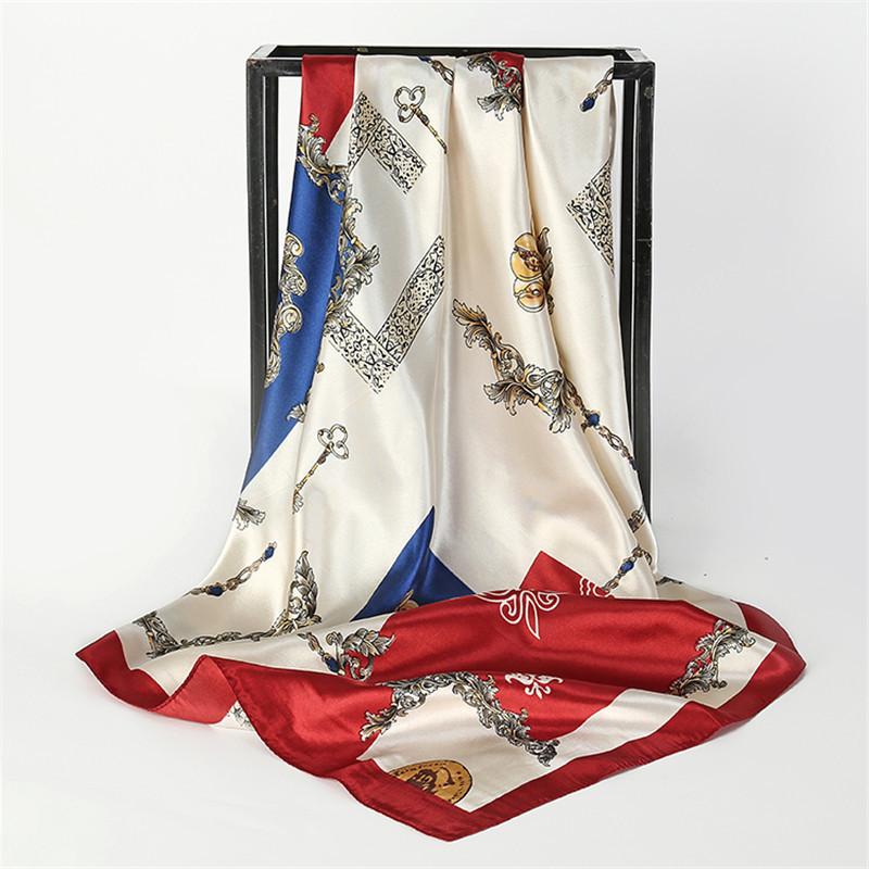 New 90cm Silk Scarf Women Print Hair Neck Square Office Ladies Shawl Bandanna Muslim Hijab Handkerchief Muffler Foulard female