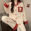 2025 Women's Korean Style Cotton Cardigan Pajama Set: Cute Cartoon Autumn/Winter Home Wear