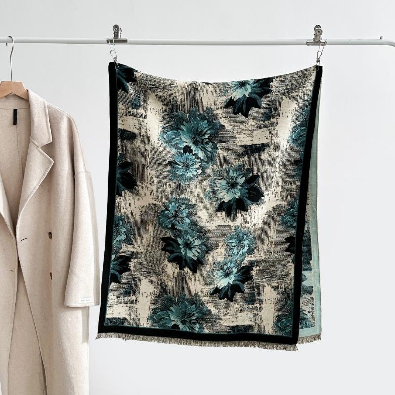 Autumn and winter new double-sided color oil painting series imitation cashmere thickened warm scarf women's air conditioner shawl