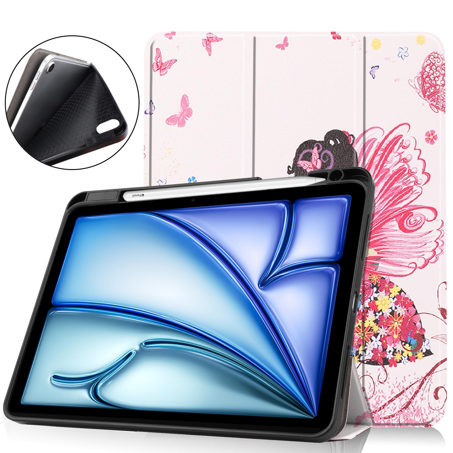 

For iPad Air 11 (2025)/(2024) Tablet Case Pattern Printing Tri-Fold Stand Leather + TPU Cover with Pen Holder F