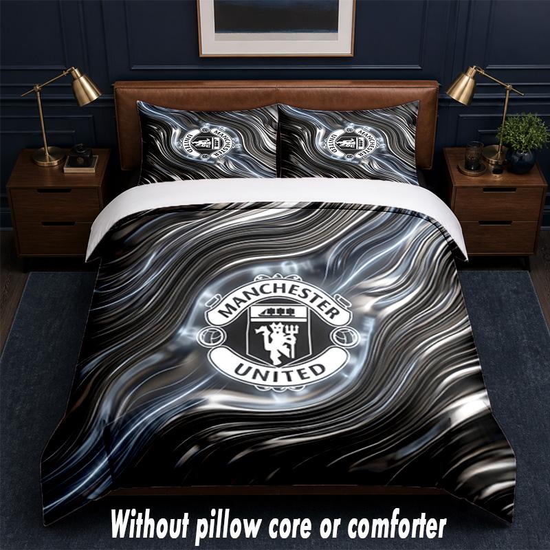Manchester United Diseño Juego de Cama Ropa de Cama 1 Funda Nórdica + 2 Fundas de Almohada Suave Transpirable Ropa de Cama para el Hogar