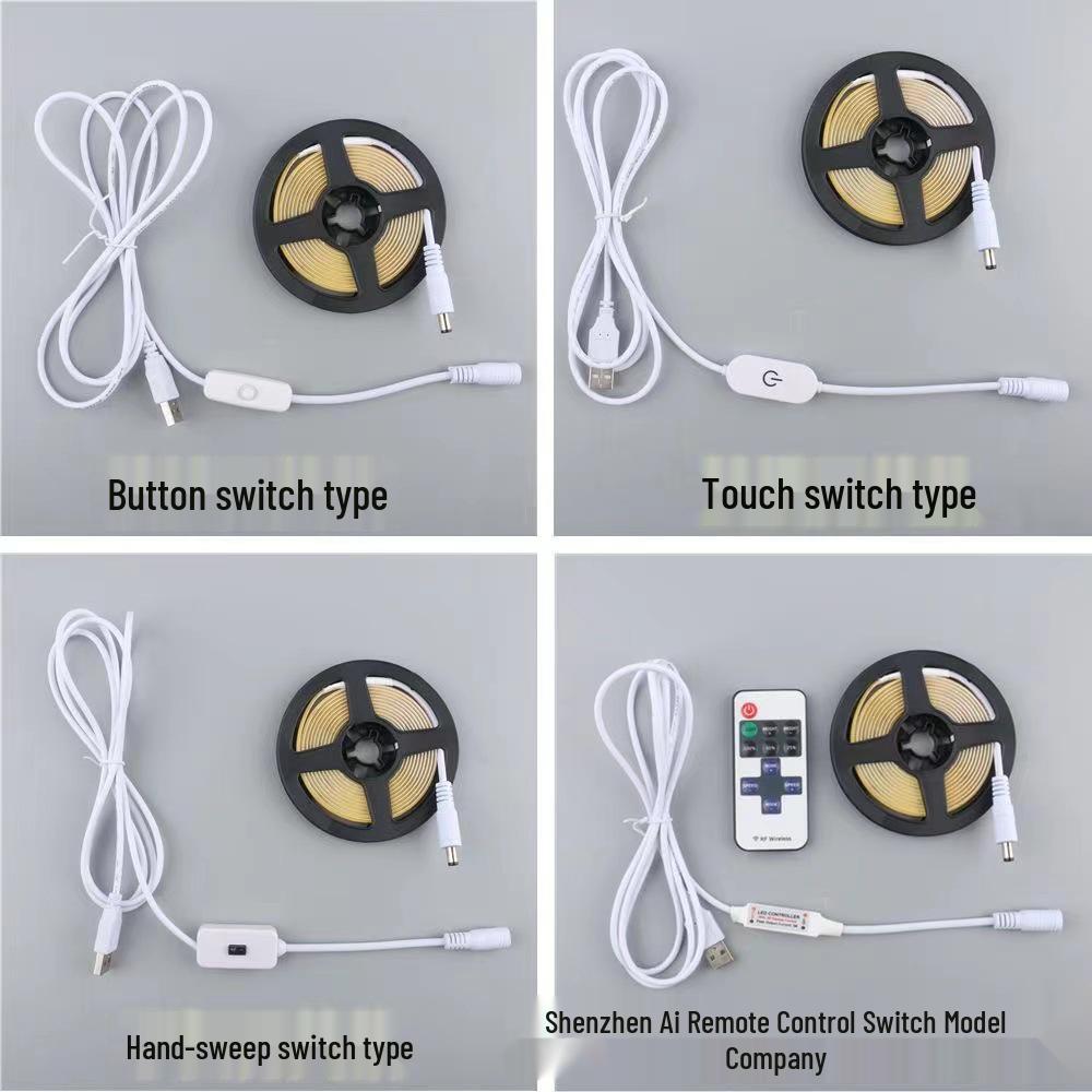 USB Plug-in Touch Switch Dimmable LED Strip Light, Flexible 5V Self-Adhesive, 320 COB LEDs