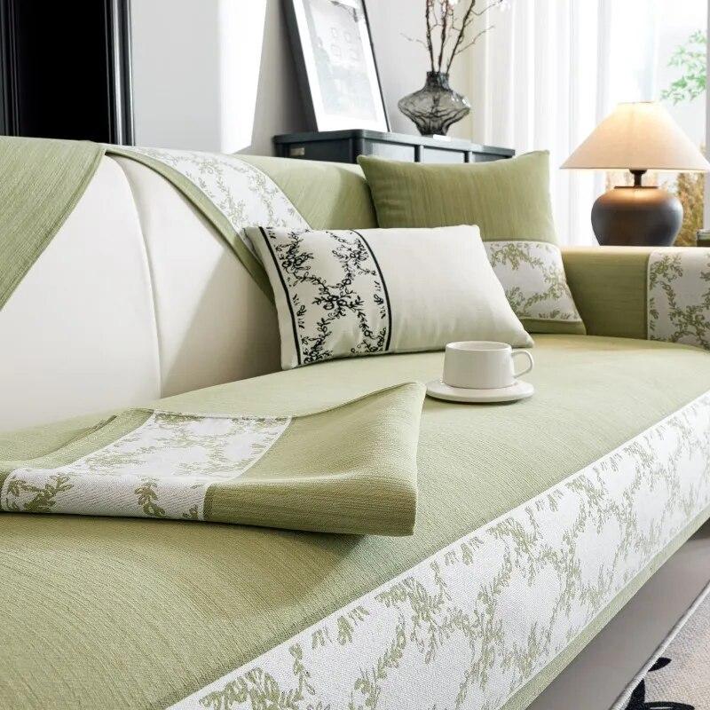 Chenille Sofa Cushion White Wide Edge Cover Plant Jacquard Universal Cover Anti Slip Simple Universal Living Room Backrest Towel