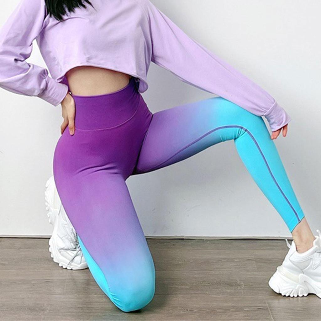 Damen-Yogahose mit Farbverlauf, Stretch, Pfirsich, Hüftenge, Sporthose mit hoher Taille